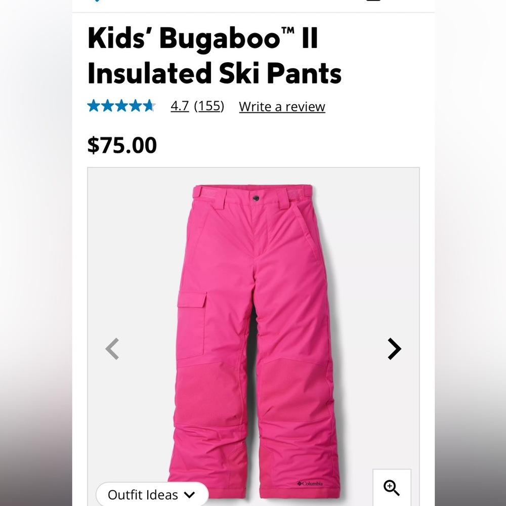 XXS Columbia girls ski snow pants